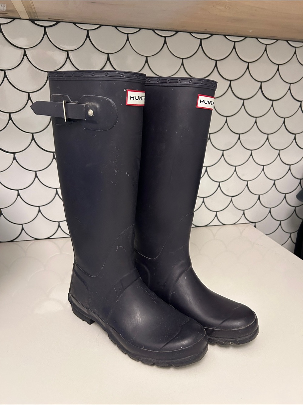 Hunter Black Tall Waterproof Rain Boots with Side Buckle